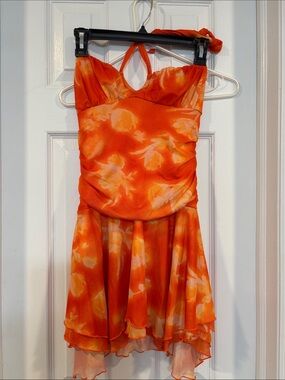 SHEIN Orange Floral Halter Skater Dress